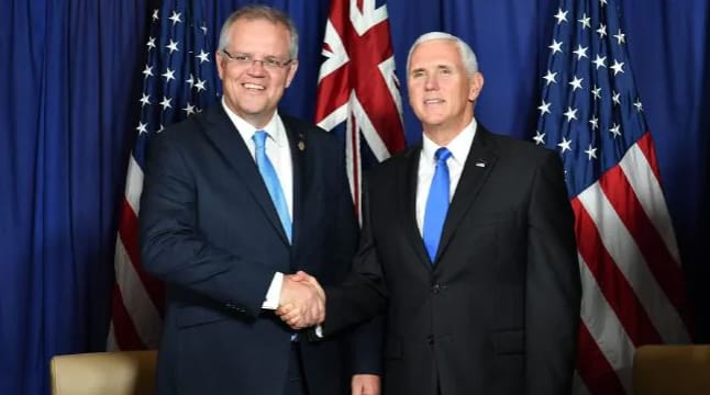 US Vice President Mike Pence with Australia's Prime Minister Scott Morrison ahead of the APEC Summit. 