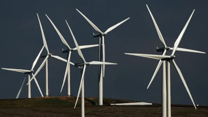 The Whitelee wind farm near Eaglesham, East Renfrewshire, in Scotland
